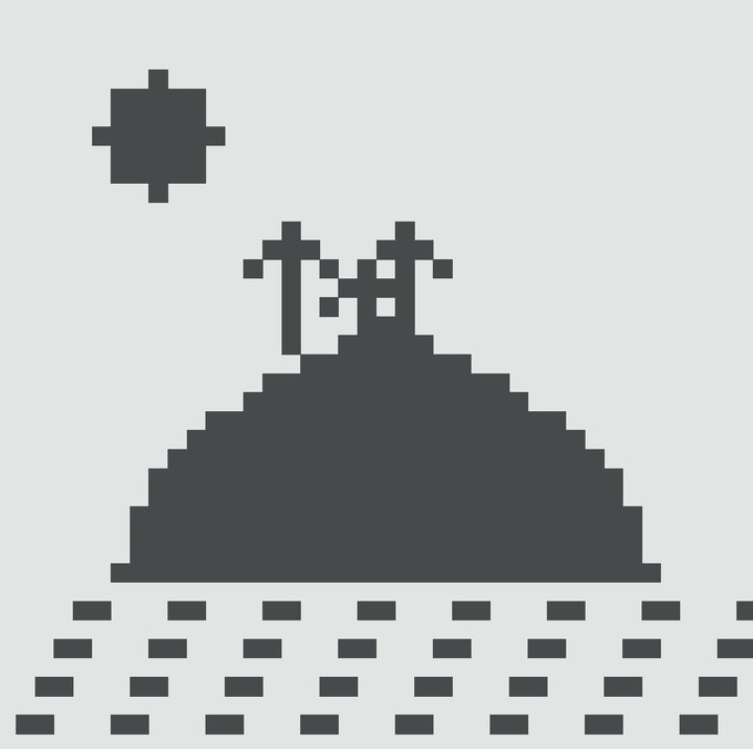 A pixel art icon depicting a hill with three crosses on top, beneath a plus symbol, rendered in grayscale.