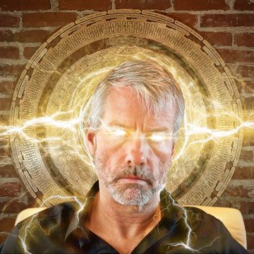 A middle-aged man with gray hair and beard stands before a brick wall, his eyes glowing with bright electricity as a mystical golden seal-like halo radiates behind him.

The image visually mirrors the post's theme of financial turbulence, depicting a man channeling volatile energy through his glowing eyes—evoking the "loss" and risky maneuvering surrounding Strategy's third at-loss BTC sell-off and subsequent STRC repurchase.