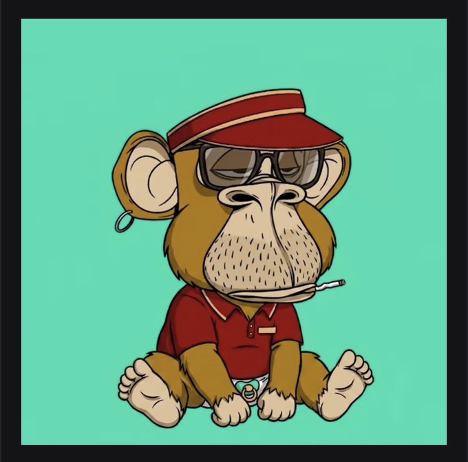 A cartoon illustration of a baby monkey wearing a red visor, sunglasses, a red polo shirt, and a pacifier, holding a cigarette in its mouth.