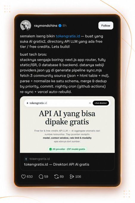 "The post is about a website called Reymond chin's that has tokens for token exchanges or API calls, and possibly other free resources like xai, models, etc."