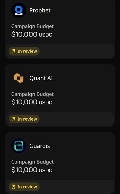 The image features a display screen with three different logos from various apps, including #quackers, $10,000 USDC, Campaign Budget, Guardis, and $100,000 USDC. The app names are displayed below each logo. The screen is titled "Grand rising Quackers Today's the day we've all been waiting for. The results of the @wallchain select campaigns are expected to drop After weeks of anticipation, we'll finally find out who made the cut What are your expectations on this?".