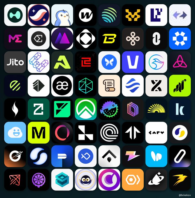 A grid of 64 colorful app-style icons featuring various crypto and blockchain project logos, accompanying a post celebrating notable crypto airdrops with the text "64 best crypto airdrops from the past — did you farm any?" visible in the caption. The icon collage visually represents the diverse ecosystem of projects that have historically distributed free tokens to eligible users.