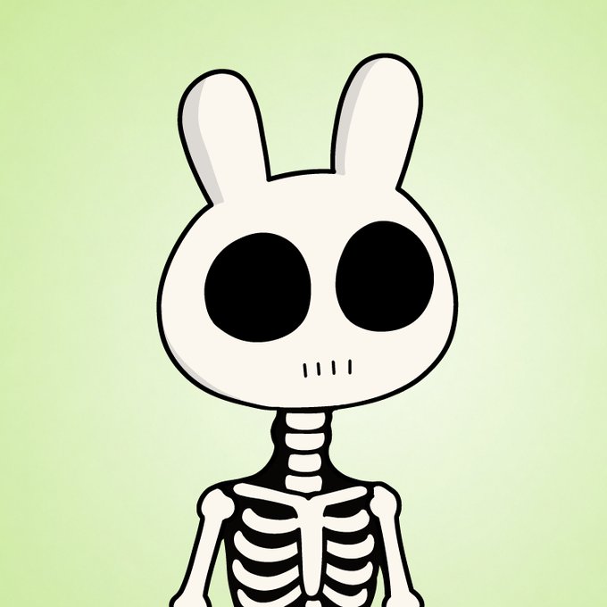 A cute cartoon skeleton bunny with large black eyes and bunny ears against a mint green background, fitting the playful tone of a giveaway or wallet-selection post.