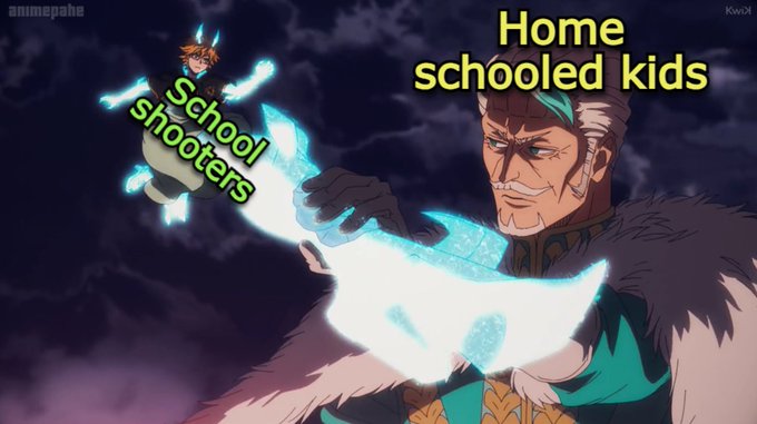 The image features a man dressed as a character from an anime, holding a sword with a shield, surrounded by a purple sky. The background of the image includes text that reads "Home Schooled Kids" and "School Shooters", suggesting that this scene is related to a discussion about gun control or school shootings. 

The post also mentions stablecoins hitting 314 billion and how they keep trimming yet still farming through the next drawdown in the cycle, which could be interpreted as an analysis of the resilience of the economy during times of crisis. The image seems to be part of a larger discussion about the impact of gun control measures on the stability of the financial system or the effectiveness of school shootings in shaping public opinion and policy decisions.