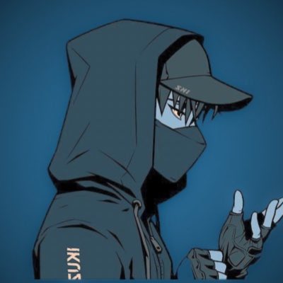 An anime-style illustration of a hooded figure wearing a cap and face mask against a dark blue background, with 'IKIZ' visible on their sleeve.