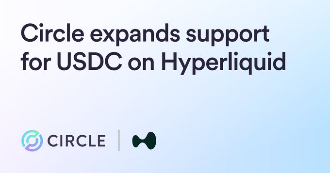 The image features a banner with Circle written across it, along with some text that reads "Circle expands support for USDC on Hyper Liquid". The text also includes an image of a black and white logo for Circle.