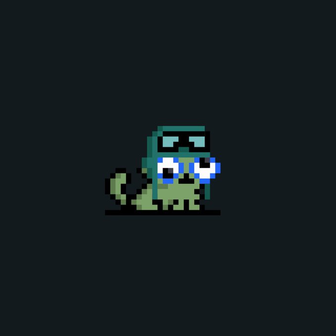 The image features a small cartoon cat with blue eyes, wearing a green hat and goggles that give it an amusing appearance. The cat appears to be sitting or standing on its hind legs, giving it a unique and playful look. The background of the image is black, which contrasts with the cat's vibrant colors and makes it stand out even more. The caption below the image reads "floor tiny cat is tiny but big vibes (IMO) 6.19 $HYPE Gmeow". This phrase emphasizes the humorous nature of the cartoon cat and adds a touch of whimsy to the overall scene.