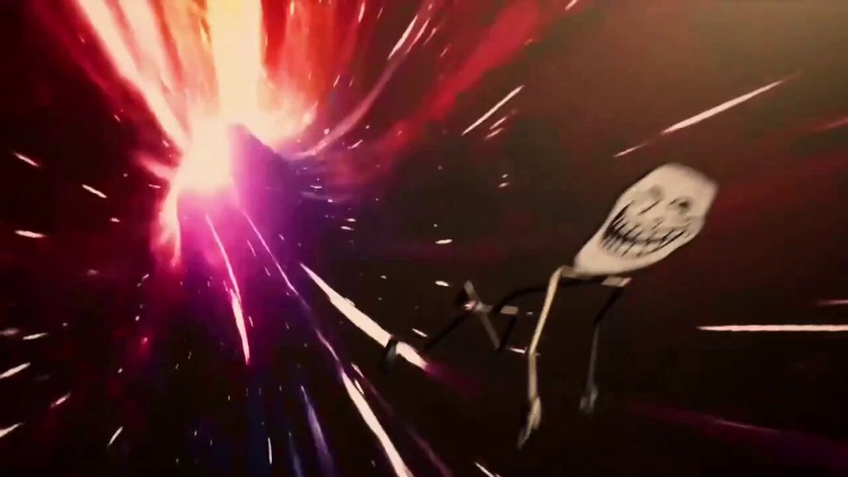 The image features an animated scene with a character that appears to be a cow, surrounded by various computer parts scattered around. The background shows a red explosion or firework effect, creating a sense of motion and energy. In the bottom right corner of the image, there is text that reads "BANGER VIDEO CONTENT Here'S BORROWER VIRUS, a cow, and some random computer parts All going thru a wormhole and getting dropped off on the other side of the universe near a bored Ape". The overall composition suggests an interesting fusion of technology and animation.
