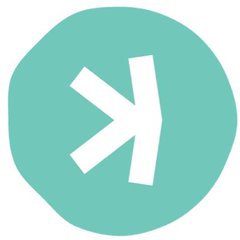 A simple logo featuring a white arrow symbol on a teal, rounded background.
