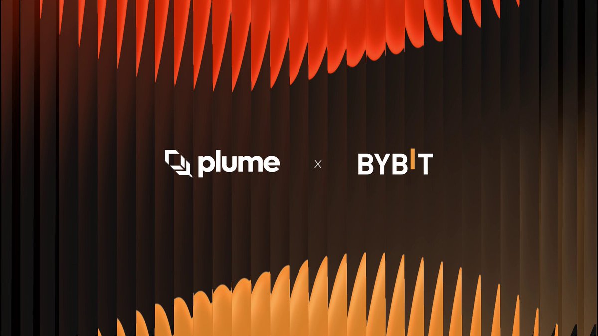 The image features a banner with two orange lines, one above the other, that say "Plume" and "Bybit", along with the text "Live on Bybit.com/en/earn/rwa". The background of the image is black, but there are orange lines running through it, creating an interesting visual effect. The banner also includes a link to a post about PIMCO and CMB International fixed income products, which seems to be related to the content displayed on the banner.