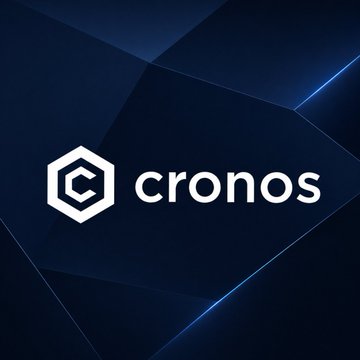 The image displays the Cronos blockchain logo—a white hexagonal "C" emblem alongside the word "cronos"—set against a dark blue geometric background. It accompanies news that the Cronos network was halted following an estimated $75 million price-manipulation exploit on its lending protocol Tectonic.