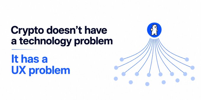 The image features an illustration of a bunch of dots connected by lines, which appears to be a representation of a cryptocurrency network. The caption below the image reads "Crypto doesn' t have a technology problem It has a UX problem People already have digital identities they want to use onchain They don' t want to learn wallets, seed phrases, or ENS CONSO solves this". This suggests that the main issue with cryptocurrencies is their user experience and ease of use. The image also includes a logo for UxProblems, which further emphasizes the problem related to user experience in the cryptocurrency world.