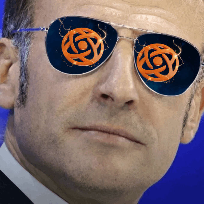 A digitally edited close-up of a man's face wearing aviator sunglasses with the SCP Foundation logo reflected in the lenses, accompanied by crack/lightning effects.