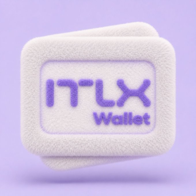 A soft, fluffy white pouch icon with "ITLX Wallet" displayed in purple text on a lavender background, representing the entry point to the InterLink crypto ecosystem. The image visually reinforces the post's message of a unified wallet connecting users to the ITLX/ITLG token ecosystem.
