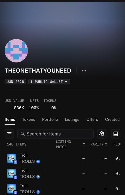 The image shows an online wallet page, where a user has listed various Bitcoins for sale at different prices. The text includes mentions of "NFTs" (Non-Fungible Tokens) space needing more whales like this one. Additionally, the post highlights the importance of listing items such as troll accounts and troll balls to maximize gains in the NFTs space.
