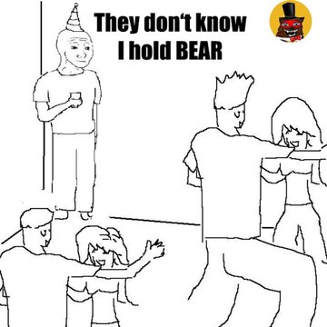 A meme showing a person in the background calmly holding a beer while chaos unfolds in the foreground, with text reading 'They don't know I hold BEAR' and a cowboy-hat emoji.