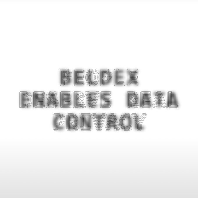 Text graphic on white background reading 'PEOPLE DESERVE REAL PRIVACY' in gray stylized lettering.