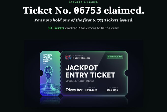 The image shows a ticket for the World Cup 2006, also known as the "Divebet Soccer Cup", from divvybet. The post explains that they are giving away 220 raffle tickets for free, with the first 60 tickets issued being for the World Cup. To claim your ticket, you need to connect to their website and provide some personal information to secure your account.