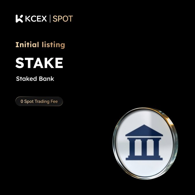 The image features a circular logo with a blue house on top of a glass dome. The text "KCEX" is written above the house, while "Staked Bank" is below it. Below this, there are two lines of text that read "0 SPOT TRADING FEE 0 SPOT TRADING". This suggests that the image might be related to an advertisement for a trading platform or service, possibly offering zero fees and spot trading capabilities.