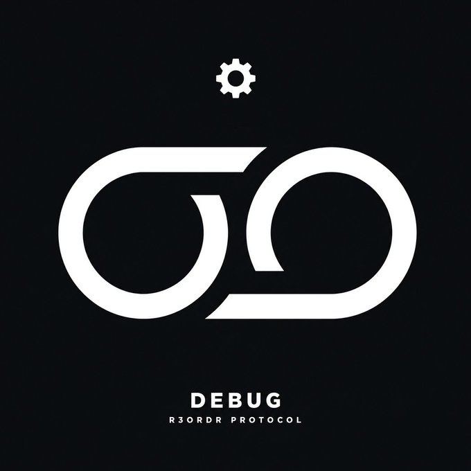 A black and white graphic displays the stylized "R30RDR" logo with a small gear icon above it, accompanied by the text "DEBUG" and "R30RDR PROTOCOL" below. The image visually reinforces the post's message about debugging and refining the R30RDR protocol, with the gear symbolizing technical maintenance and the bold "DEBUG" text echoing the bug-fixing theme described in the accompanying update.