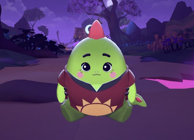 The image features a green dinosaur character with a red headband sitting on its knees. The dinosaur appears to be wearing a shirt and has a sad expression, giving off an impression of loneliness or sadness. The background includes trees and mountains, creating a natural setting for the scene. There is also text in the image that reads "Good morning Have a great day today don't forget to log in to @sleepagotchi get your daily rewards, Play the game daily and earn 250 points daily in the loyalty hub. Sleep to earn $Sleep that's the game, maybe the easiest game you ever saw." The dinosaur character seems to be sitting on its knees with a sad expression, while the background features trees and mountains, creating an interesting contrast between the character and its surroundings.