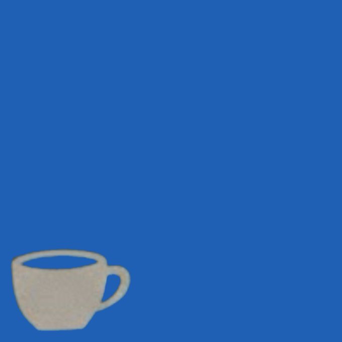 Minimalist image of a simple white coffee cup illustration against a solid blue background.