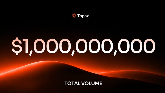 Topaz celebrates reaching $1,000,000,000 in total volume, as shown in the milestone graphic highlighting their 1 billion dollar trading volume achievement on BSC.