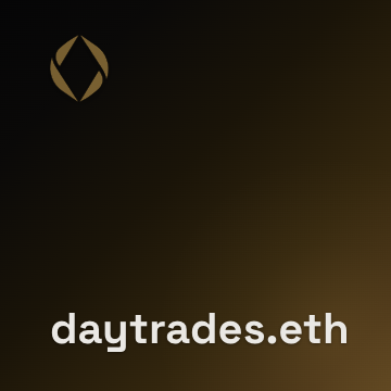 A dark graphic with a gold Ethereum logo in the upper left and the text 'daytrades.eth' centered at the bottom.
