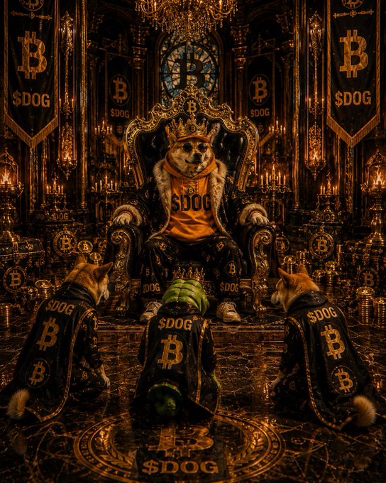 The image features a dog sitting on a throne, wearing a crown and a robe with the word "dog" written on it. The caption reads "$DOG isn't just one of many $DOGs. It's The One." This suggests that the dog is unique or special in some way compared to other dogs.