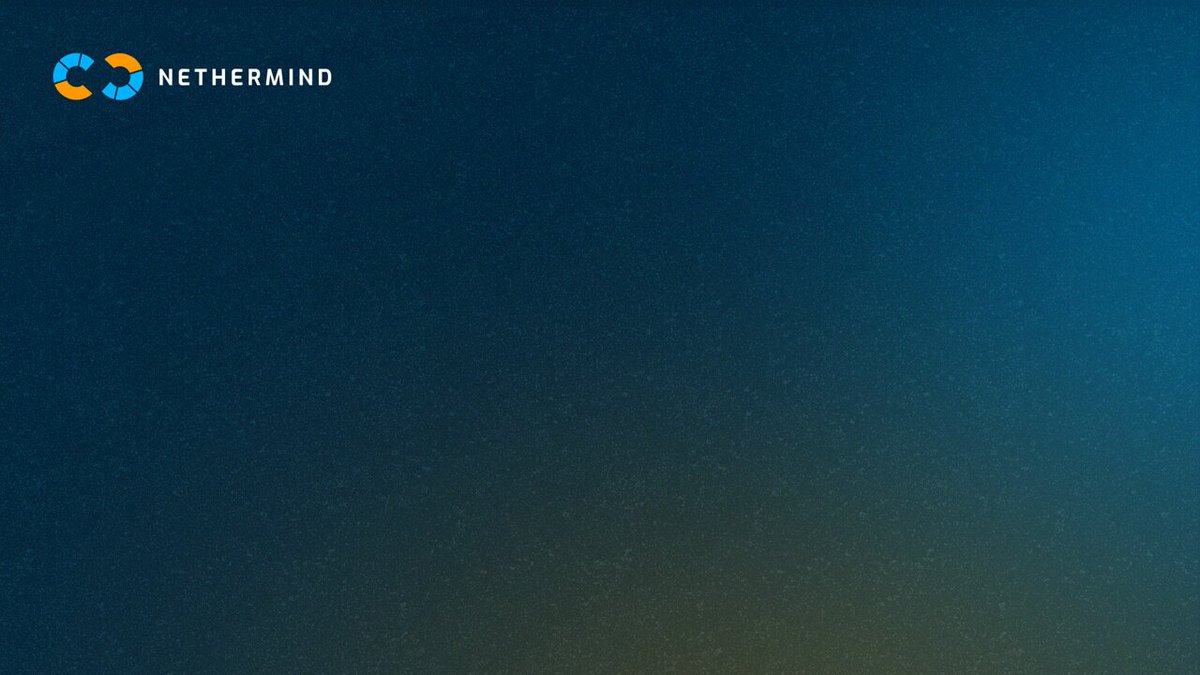 The image features a large blue square with the words "NETHERMIND" written across it, which appears to be a logo or branding element for a company named "NETHERMIND". The background of the image has a gradient effect that transitions from light blue at the top to dark blue at the bottom. There is also some text present in the image, including the words "GPU proving", "Multi-asset fee payments", and "A wallet." These elements may be related to the company's services or products, possibly focusing on software development or hardware integration.