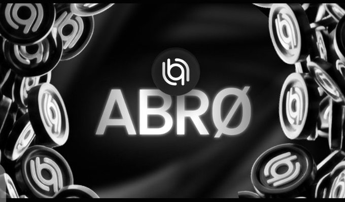 The Abr0 logo displayed in white text with a stylized 'b' icon, surrounded by 3D metallic coins bearing the same logo against a dark background.