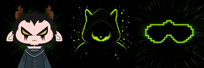 The image features three pieces of NFT artwork lined up horizontally on a black background: a horned chibi character with yellow eyes, a pixelated green hooded figure, and a glowing green pixelated bat symbol. The banner promotes today's NFT mints from @sight_hood, @NibblinsHQ, and @Bappfun, all dropping at 3PM UTC, likely corresponding to the three artworks shown.