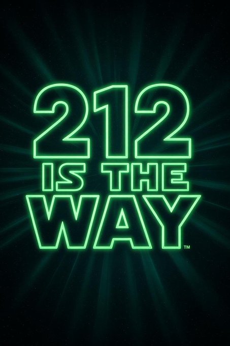 A neon green graphic on a black background with radiating light beams, displaying the text '212 IS THE WAY™'.
