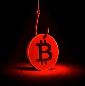 A glowing red Bitcoin coin hangs from a hook in a dark void, symbolizing the cryptocurrency's vulnerability to exploitation. The image accompanies news that AI-driven security analysis by Bitcoin Red Team uncovered vulnerabilities in 501 projects, highlighting how AI is exposing flaws once thought to be hidden.