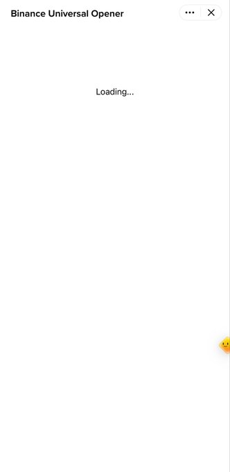 A white loading screen for 'Binance Universal Opener' displaying the text 'Loading...' with a small emoji in the corner.