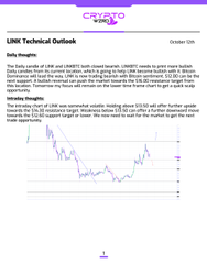 LUNC Technical Outlook report dated October 12th discussing LUNC/USD price range of $0.00006-$0.00007 with a line chart showing sideways price action.