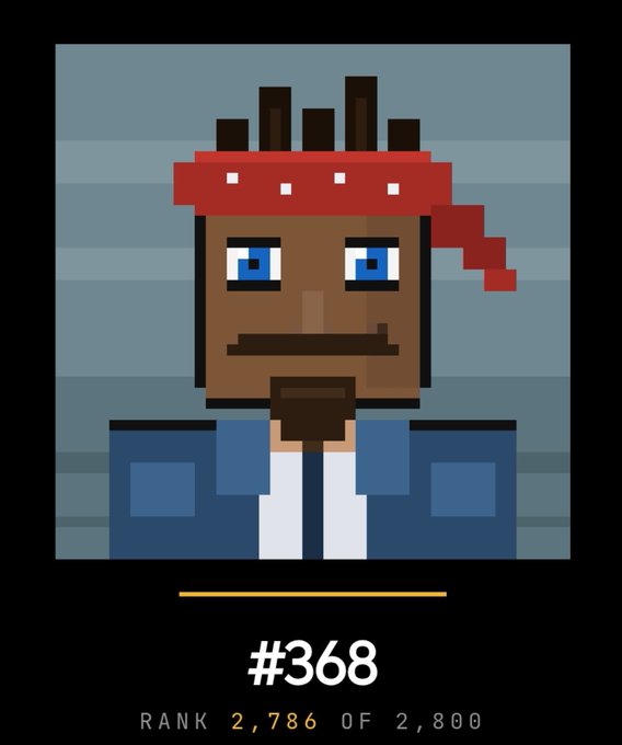 A pixel art character with dreadlocks, a red bandana, and a goatee, ranked #368 out of 2,800.