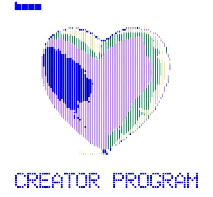A pixelated, retro-style graphic displays a heart made of vertical lines above the blue text 'CREATOR PROGRAM'.