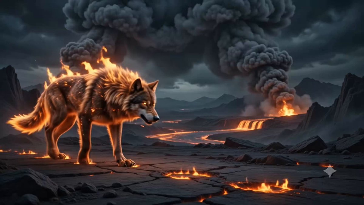 The image features a wolf standing on a rocky surface, with a lava flow nearby. The wolf appears to be glowing orange or red, possibly due to fire or heat from the lava flow. In the background, there are mountains that seem to be ablaze, creating an intense and dramatic scene. The caption "$LUNC BREAKOUT IS COMING" suggests that something unexpected is about to happen in this fiery landscape.
