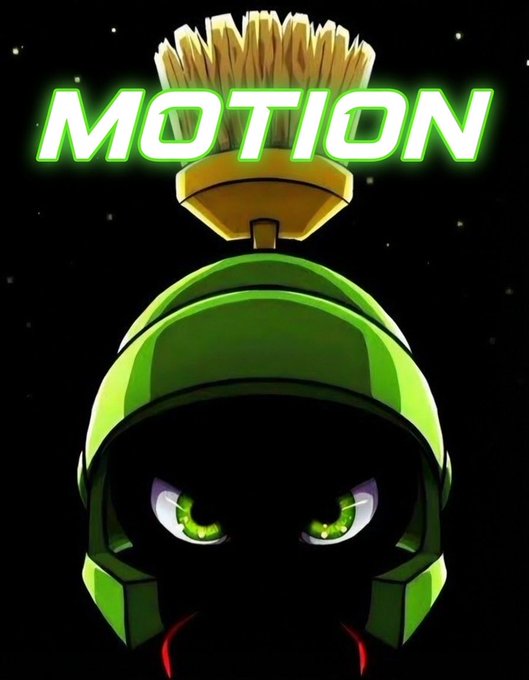 An illustration of a green robotic character with glowing eyes, topped with a bundle of fries and the word 'MOTION' in bright green neon letters.
