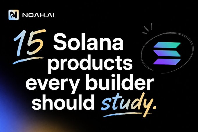 NOAH.AI promotional graphic with the text '15 Solana products every builder should study' alongside the Solana logo.