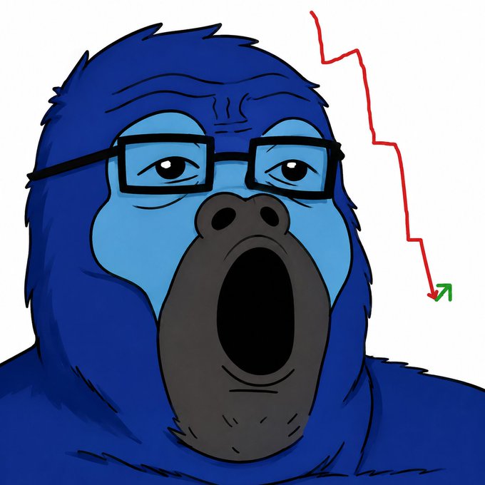 A blue gorilla character with glasses and an open mouth, with a red downward zigzag arrow beside it.