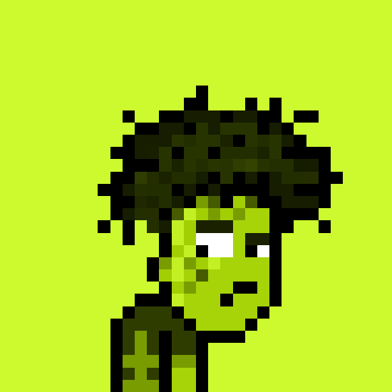A pixel art portrait of a green-skinned zombie with messy dark hair, matching the "ZOMBIE BROKERS" crypto NFT collection theme mentioned in the post promoting their live mint on RobinhoodCrypto's swap desk.