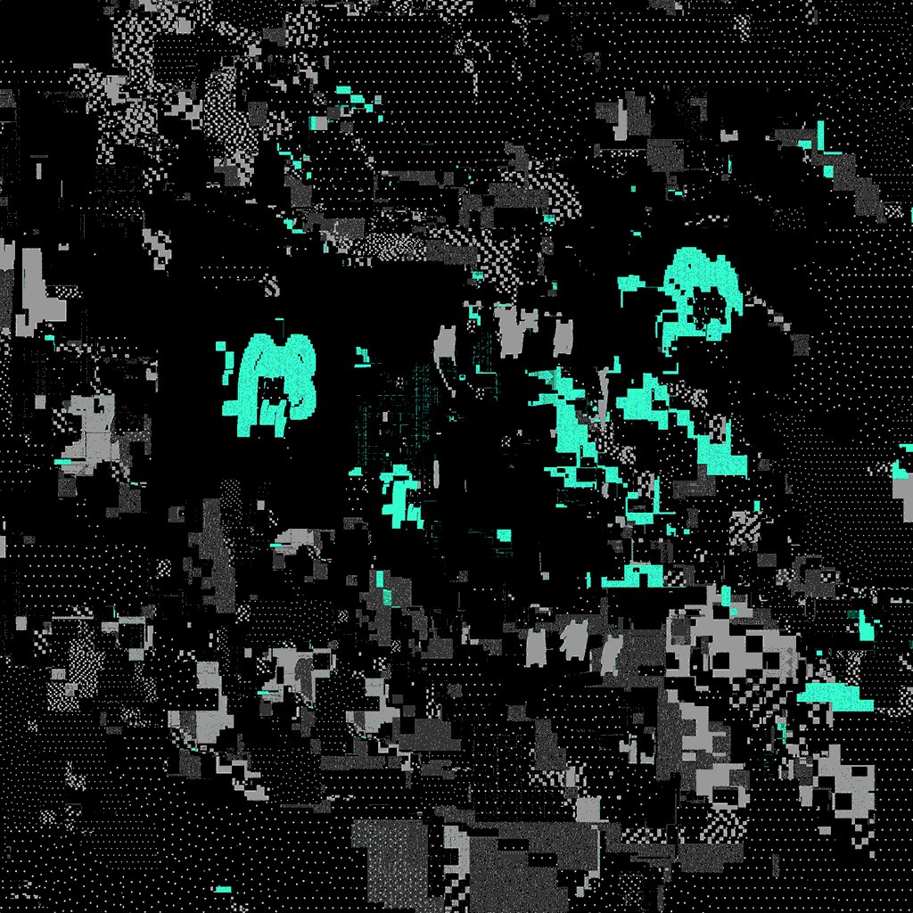 The image shows a computer screen that has been edited with various filters or effects, making the background appear to be black but filled with blue and green colors from digital graphics. There are four different shades of blue scattered across the screen. The image also contains text that reads "BOT_ROT sold for 0.899Ξ opensea.io/assets/ethereu ...". This suggests that the edited image might be a form of digital art or an advertisement related to an item on sale from eBay, with the use of filters and colors making it visually appealing and attention-grabbing.