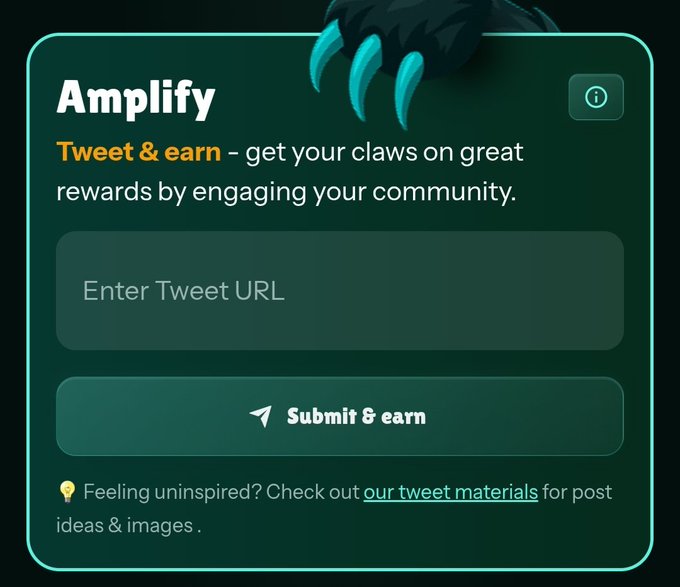 A green and black Twitter interface displays a message about entering a tweet URL, with an image of a clawed animal on the left side.