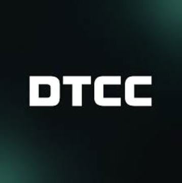 The image displays the "DTCC" (Depository Trust & Clearing Corporation) logo in bold white letters against a dark gradient background. It relates to the post by visually representing the organization that is expanding into tokenized trades of stocks, ETFs, and Treasuries, overseeing the $114 trillion in custody moving to onchain settlement.