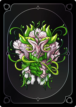 A dark tarot-style card features an ornate illustration of a green and white grotesque mask with curling vines and leafy details. The imagery evokes themes of being masked or betrayed, visually reinforcing the post's expression of frustration and suspicion toward the Legends of the Mara project for shutting down its pages without informing holders.