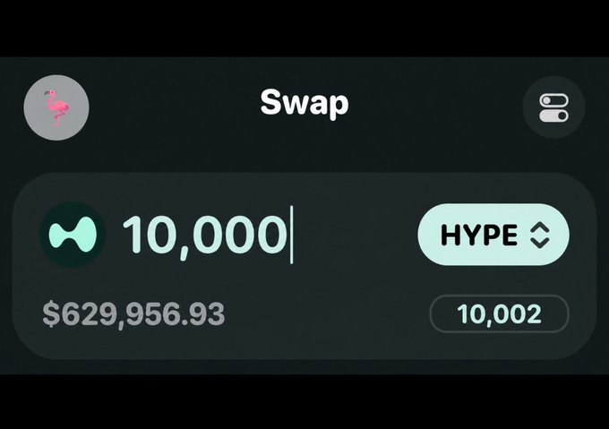 The image shows a screenshot of an app, likely for a currency exchange service. The main feature displayed is a "Swap" button with 10,000 as its value. A message appears below that says "gak usah punya niat buat ngebuktiin apapun kecil dihina, besar dicurigai, salah dicaci maki, bahkan bener sekalipun masih bisa di ghibahi satu hal yg harus kita ini". The post includes an image of the app logo with the text "Swap" and "Hyperliquid", suggesting that this service could be related to cryptocurrency exchanges.