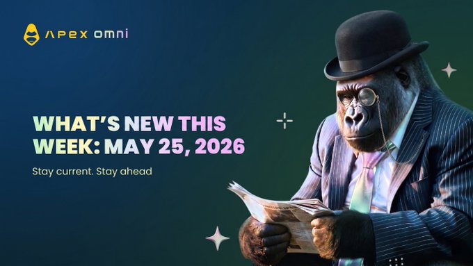 The image features an advertisement for Apex Omni that includes a cartoon gorilla wearing a top hat, reading a newspaper or magazine while sitting down. The text above the gorilla reads "What's new this week? May 25, 2016". Below the gorilla is a caption stating "Focus on what is in the image and how it relates to the post."