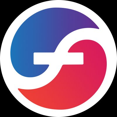 The Fusion (FSN) cryptocurrency logo featuring a stylized 'F' design in blue, purple, and red gradient colors within a circular white border.